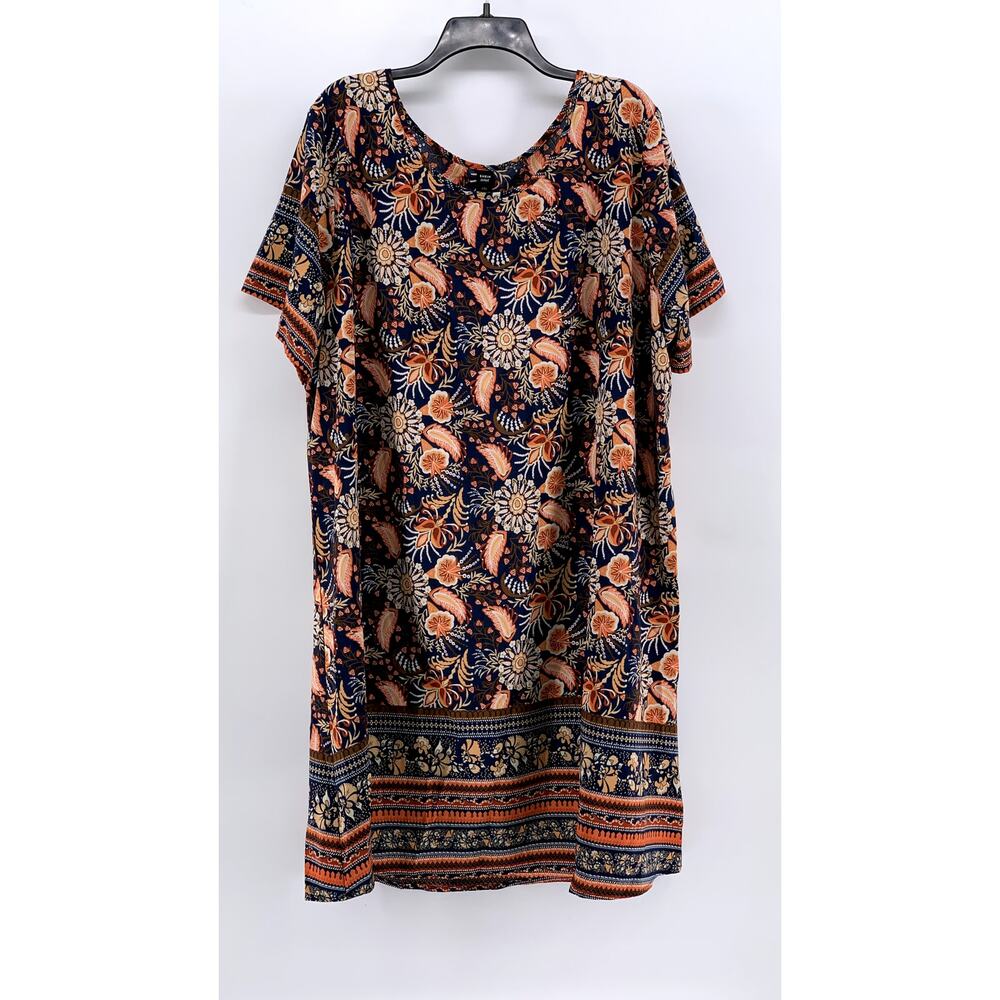 SHEIN CURVE Women's Navy-Orange Printed Short Sleeve Dress SZ 4XL